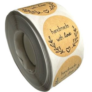 B2 Stickers 1" Handmade with Love 500ct Round Kraft Labels